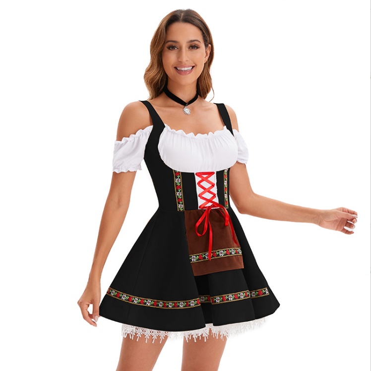 Традиционное баварское платье Dirndl с открытыми плечами Фестивальный костюм