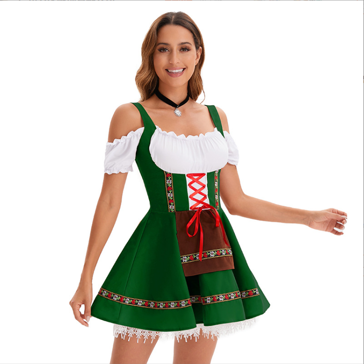 Традиционное баварское платье Dirndl с открытыми плечами Фестивальный костюм