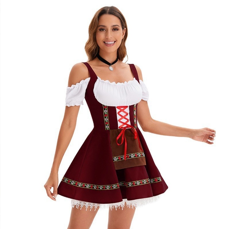 Традиционное баварское платье Dirndl с открытыми плечами Фестивальный костюм